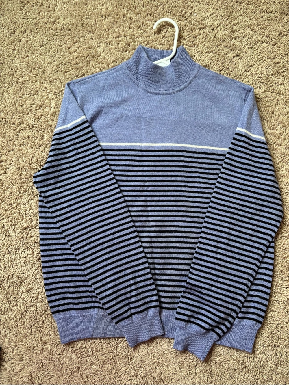 Charter Club Lavender and Black Striped Turtleneck Sweater 100% wool